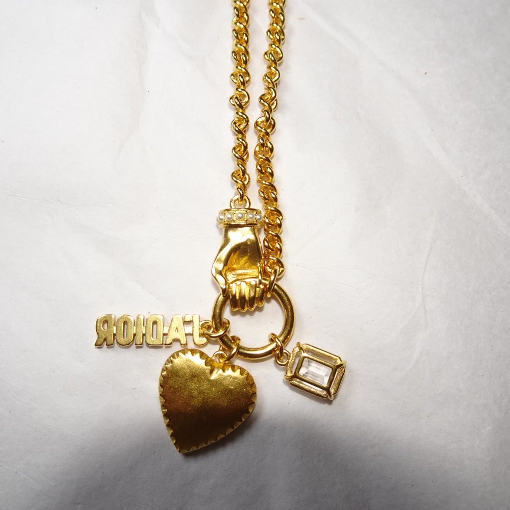 Dior J'Adior Hand Heart Crystal Gold Chain Necklace - Picture 13 of 13